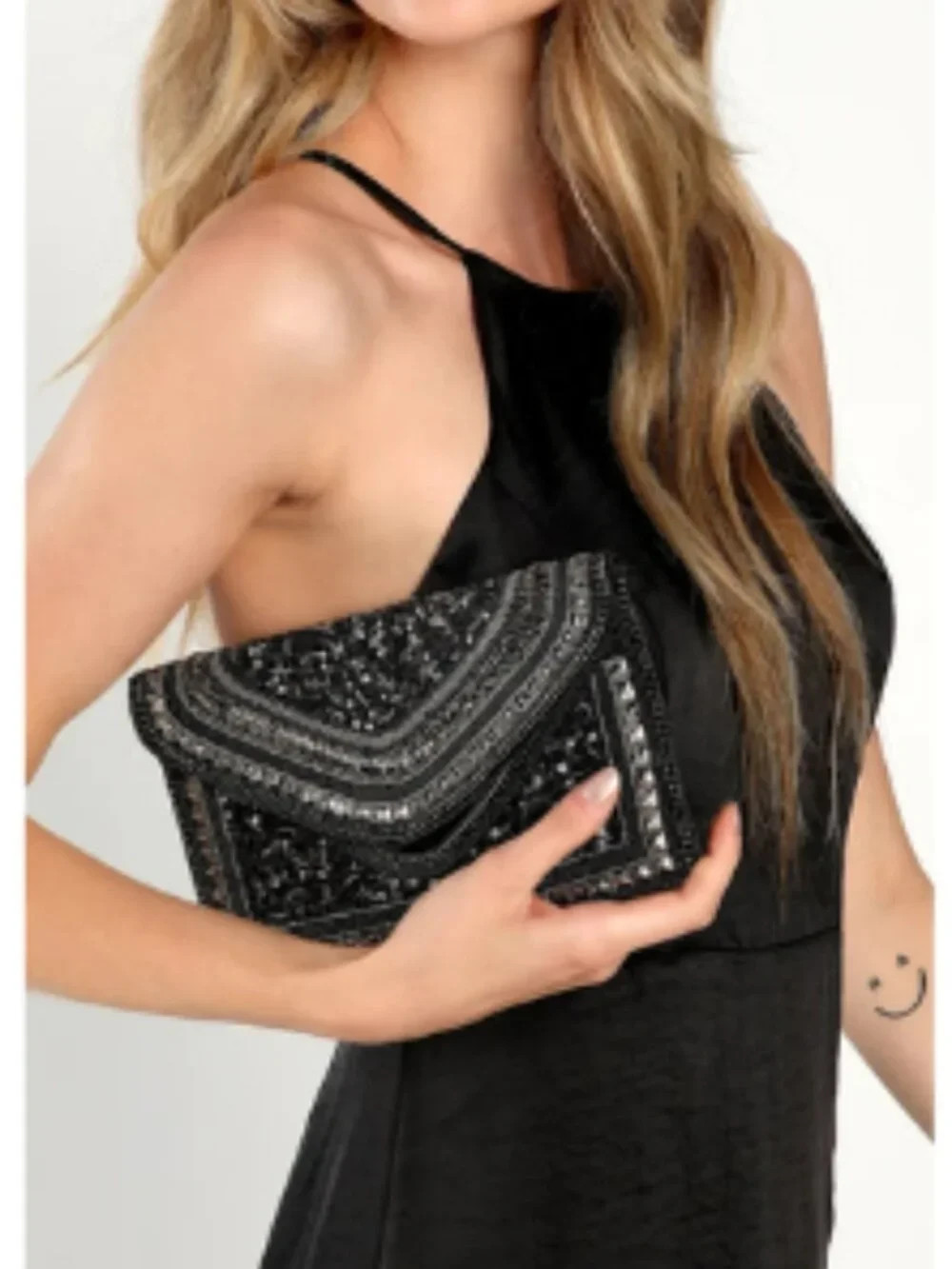 Lulus Made of Class Black and Silver Sequin Beaded Clutch