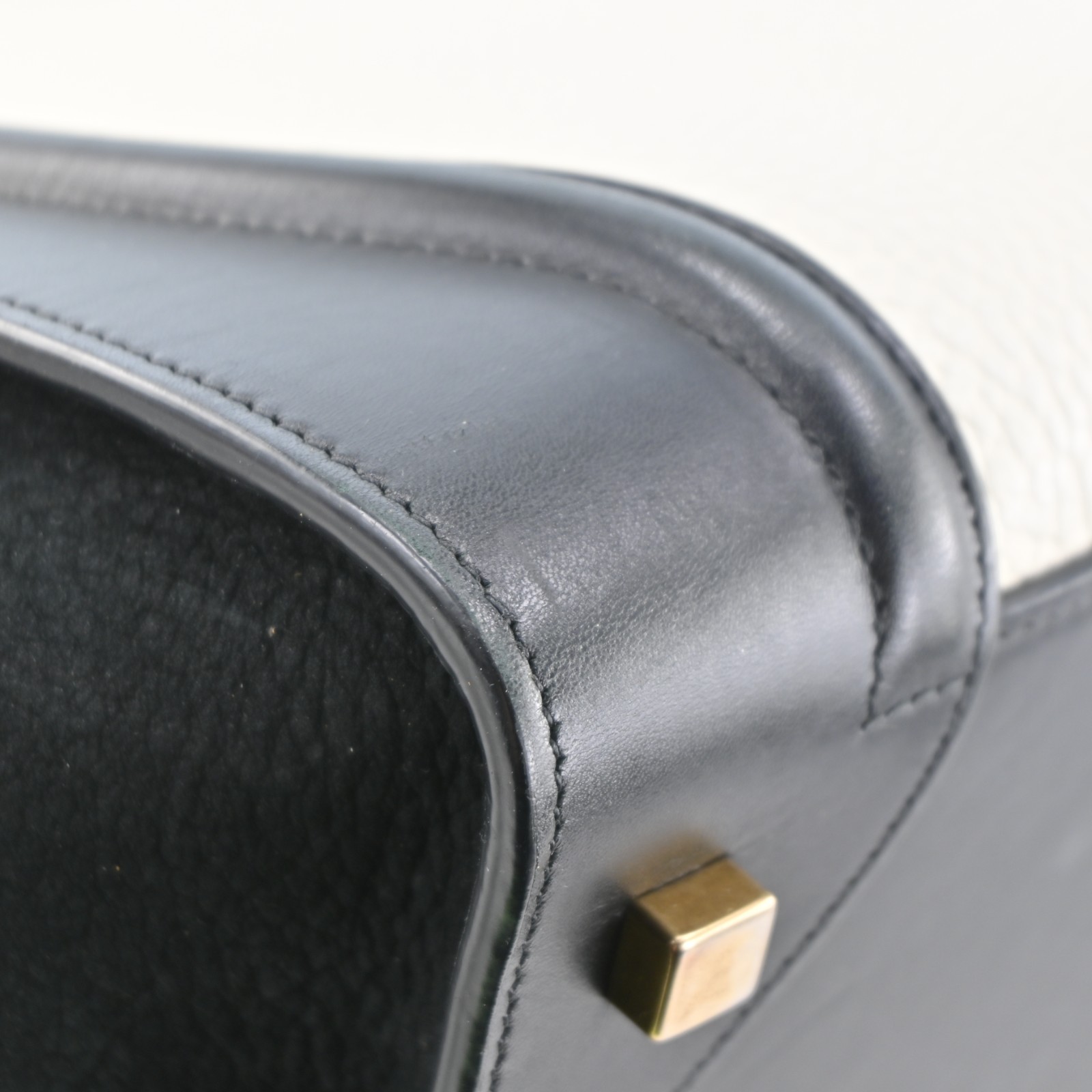 CELINE Luggage Mini Shopper Hand Bag Leather Black x White R3917YJ805