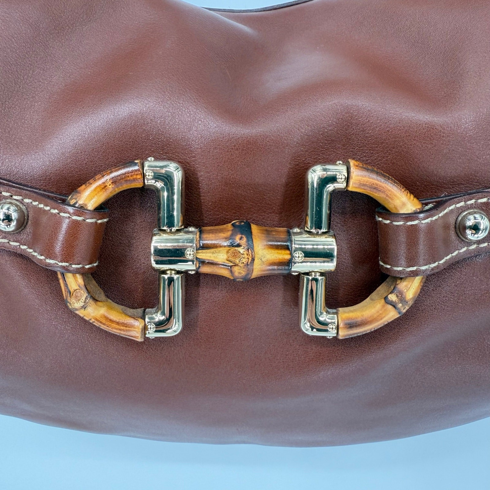 GUCCI Brown Leather Bamboo Amalfi Hobo Shoulder Bag