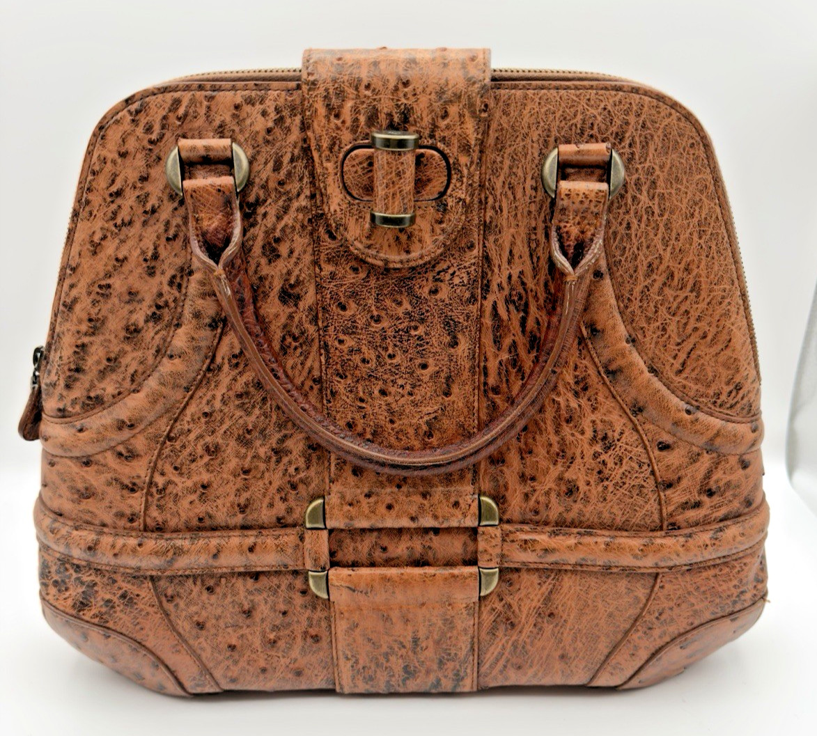 NWOT Authentic Alexander McQueen Novak Ostrich Leather Bag Brown Caramel 16”