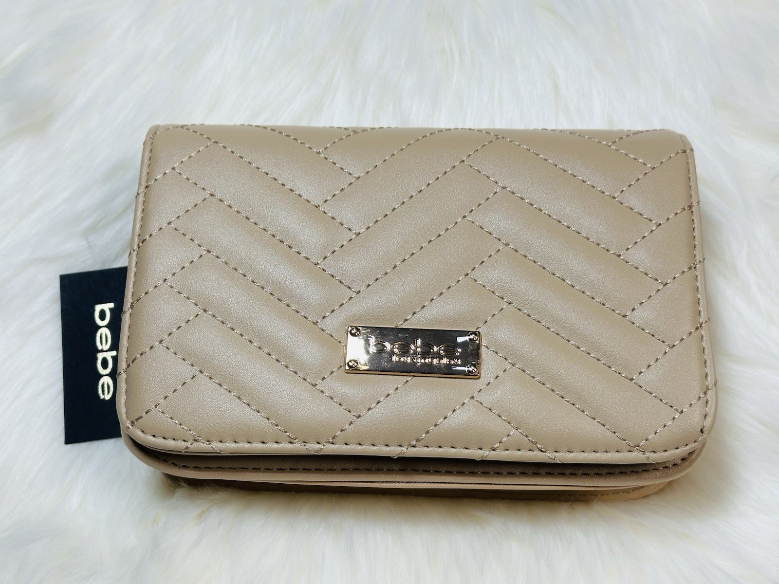 BEBE Sophia Crossbody Quilted Bag Purse Nude with Gold Chain NWT MSRP $69