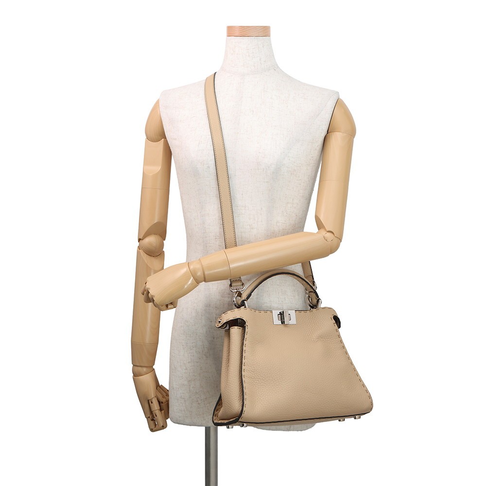 FENDI Peekaboo Selleria Essentially Size Mini Leather Beige 8BN302 AZTV