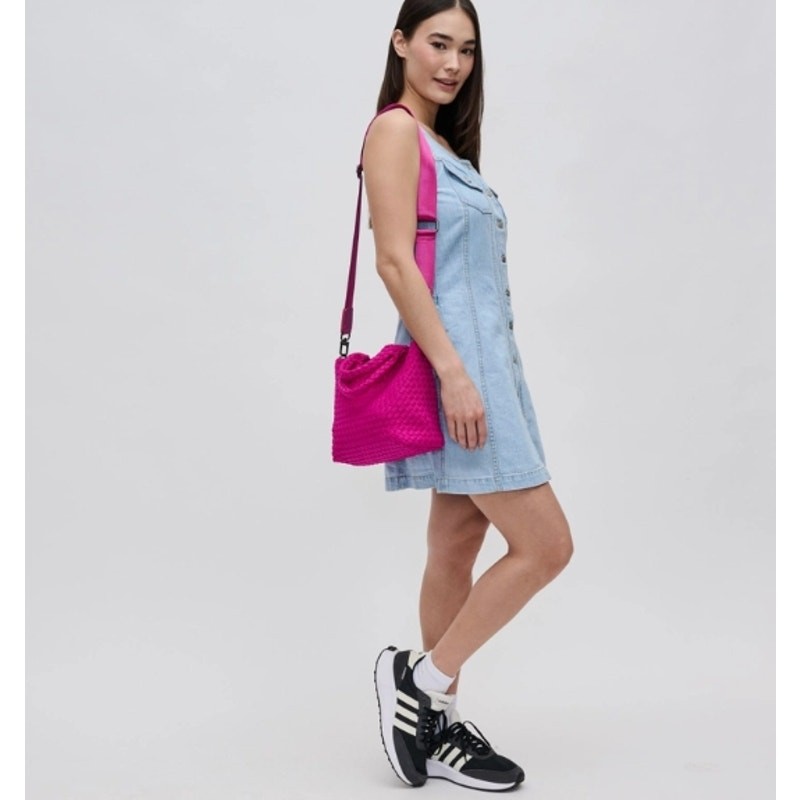Sky’s The Limit Woven Small Neoprene Crossbody Tote | Fuchsia