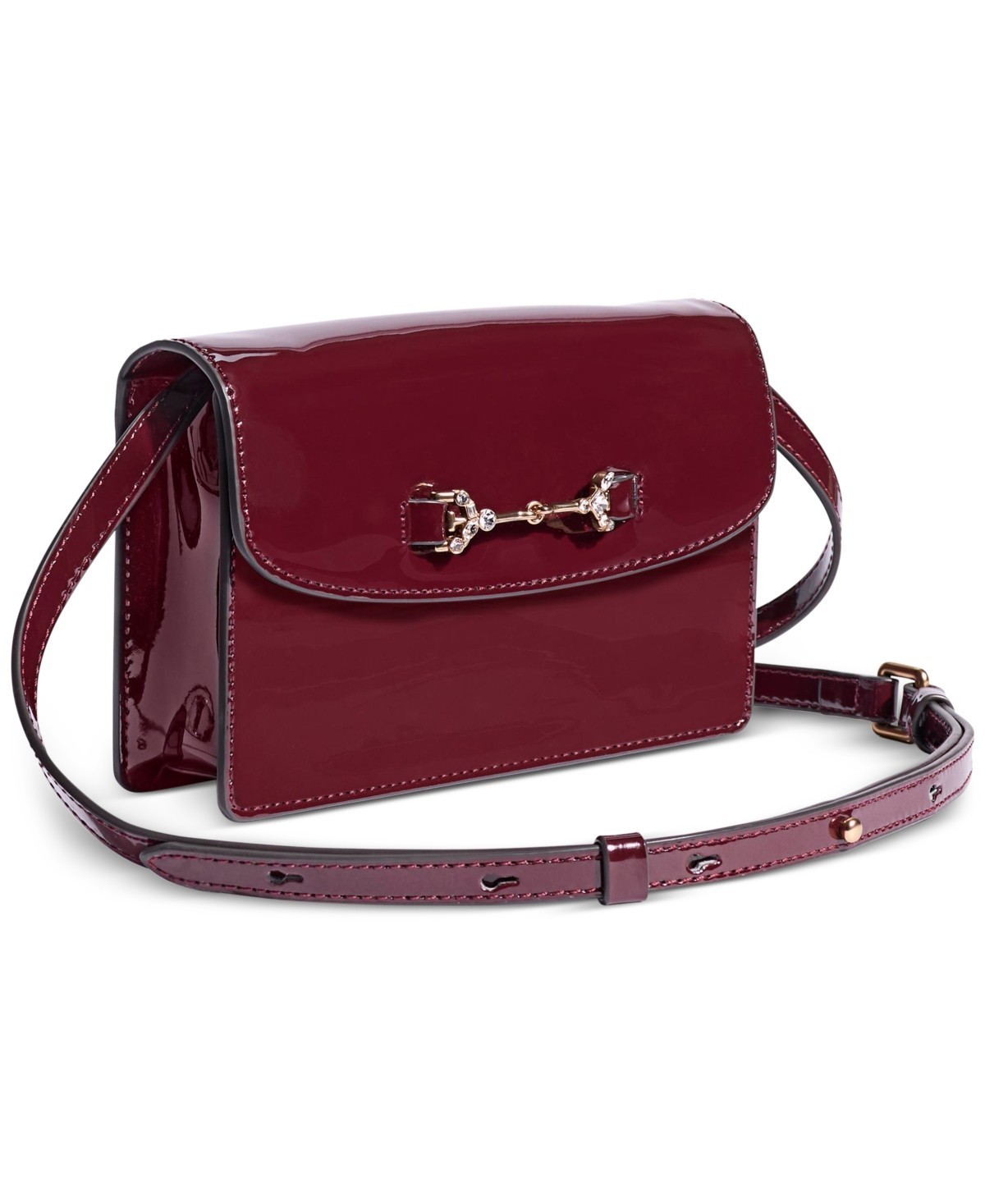 $145. Sam Edelman Loraine Small Box patent Leather Crossbody Bordeaux Gold