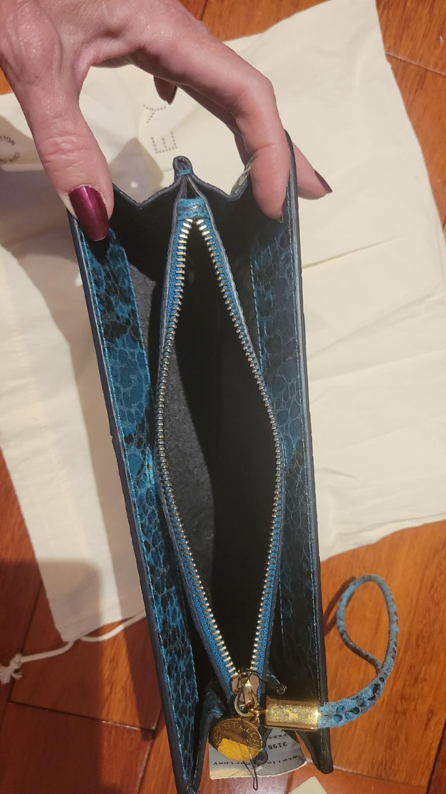 STELLA McCARTNEY “WAVERLY” Exotic Skins Vegan Leather Blue Clutch – retail $1055