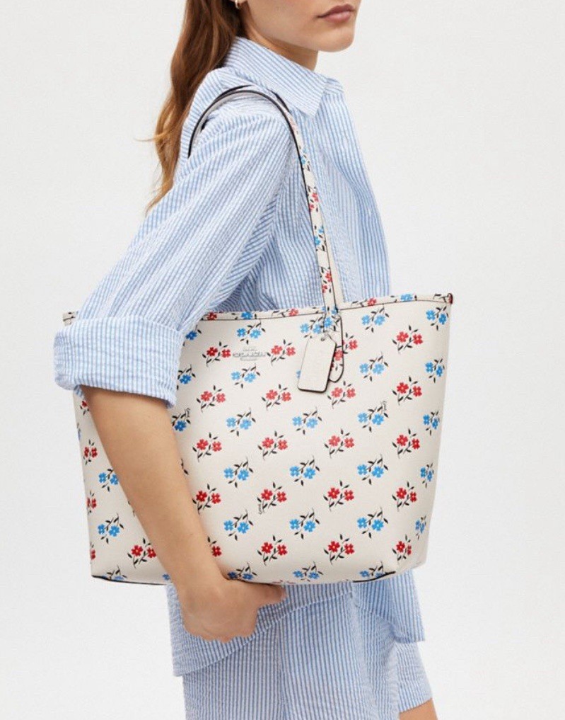 NWT COACH City Tote Bag Canvas Double Face Leather With Floral Print Style CT832