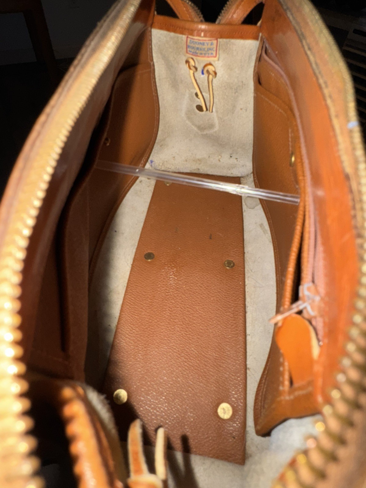 Dooney & Bourke All Weather Leather Tan and Cream Leather Handbag Satchel Duffel
