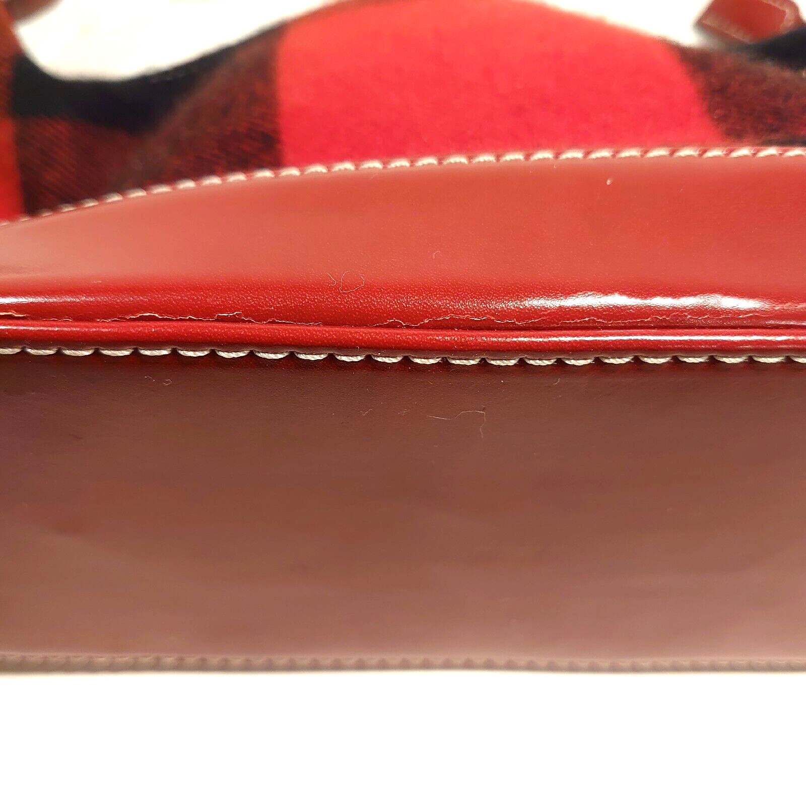 Handbag Purse Red Plaid Top Handle Wool Blend 9″x5″ Faux Leather Bottom & Strap