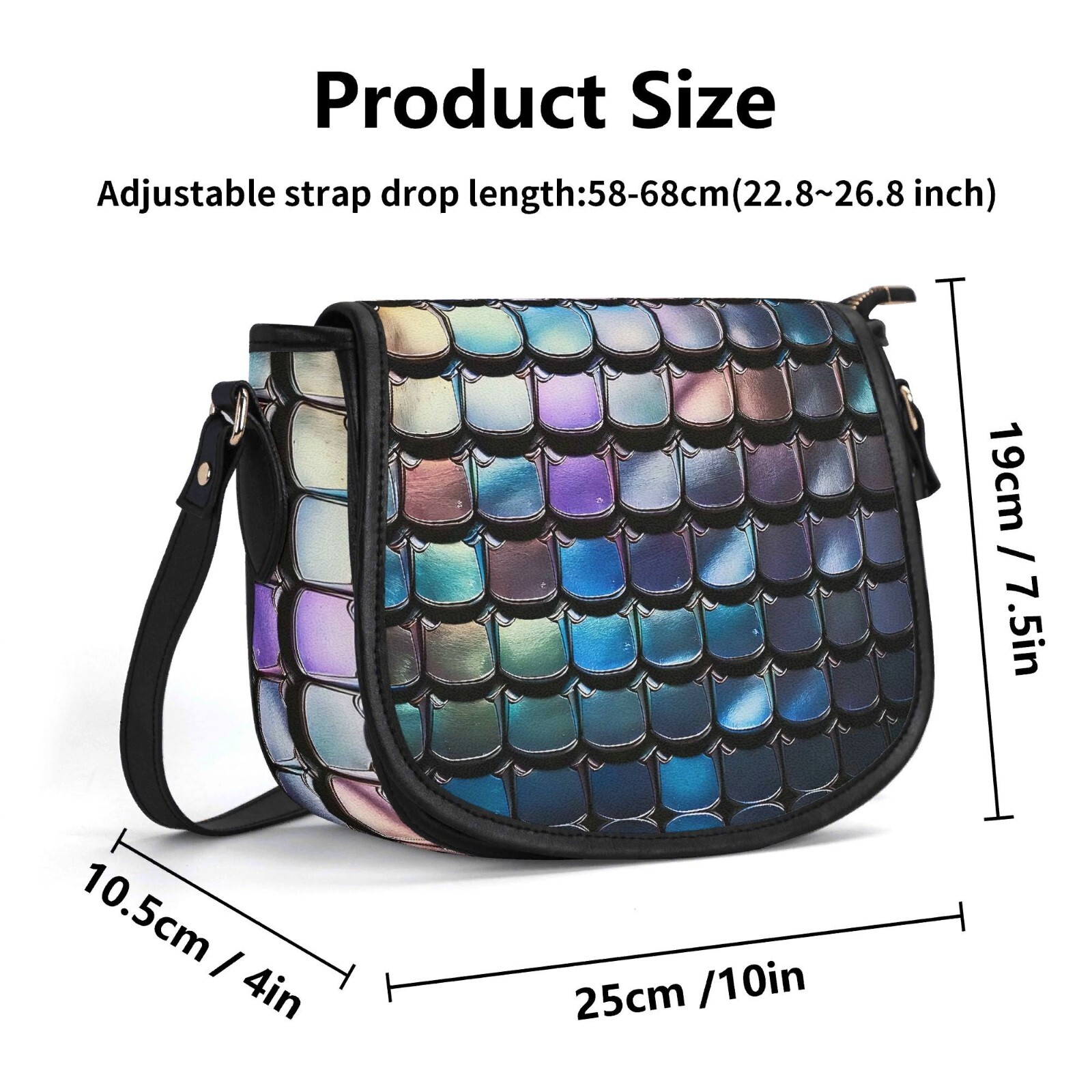 Sequin Iridescent Scales Genuine Leather Saddle Shoulder Bag Handbag Purple Blue