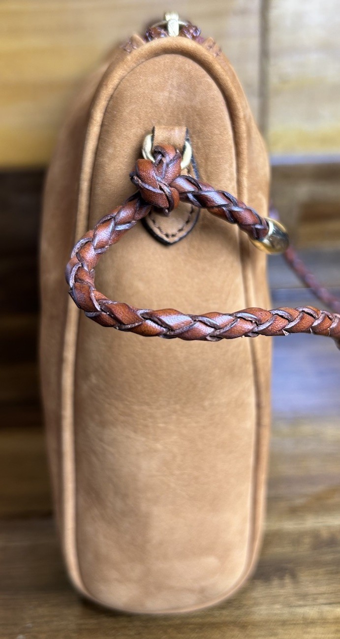 Cole Haan Crossbody Bag Brown Suede Leather Braided Strap Dust Bag Italy NEW