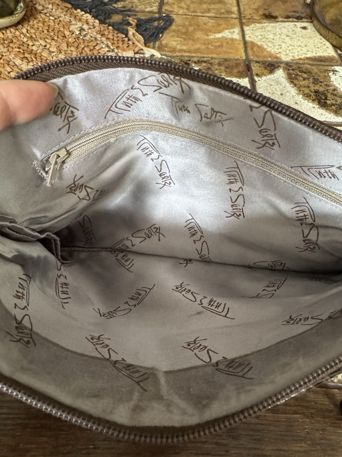 Ruth Saltz Brown Suede Clutch Purse With Snakeskin, Vintage