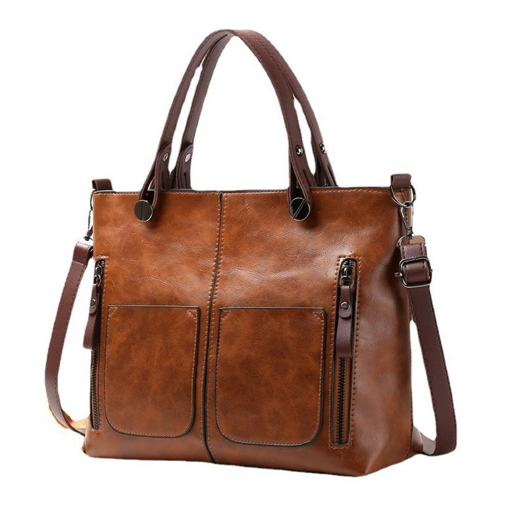 PU Leather Tote Bag Large Capacity Handbag Vintage Shoulder Bag Women
