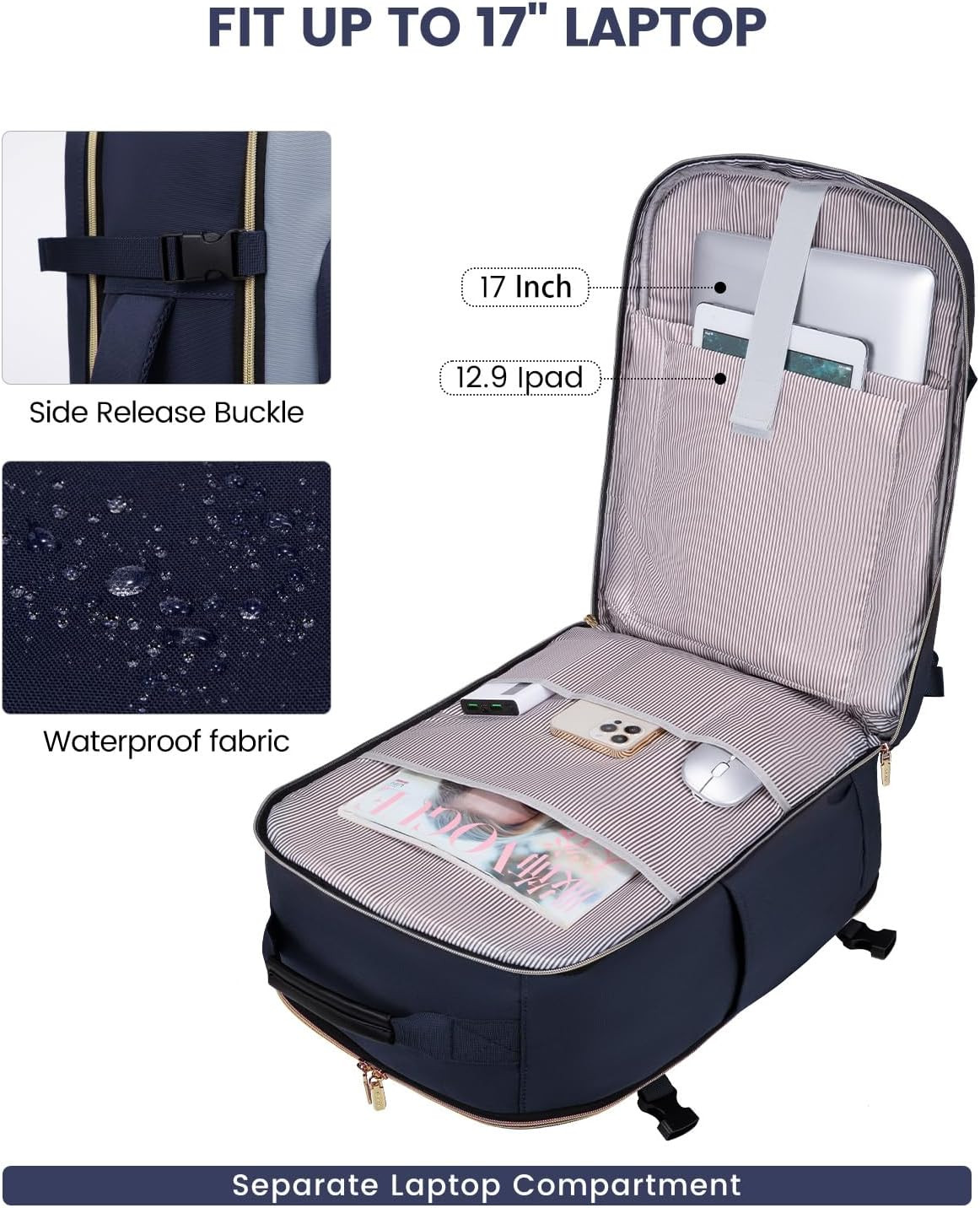 40L Travel Backpack for Women & Men,Airline Approved Carry on Luggage w/ 3 Cubes
