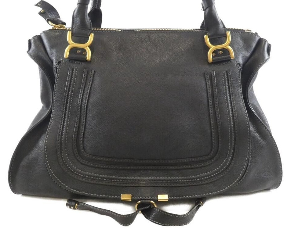 Authentic Chloe Marcie Handbag 2WAY Shoulder Bag Black Leather Genuine Women