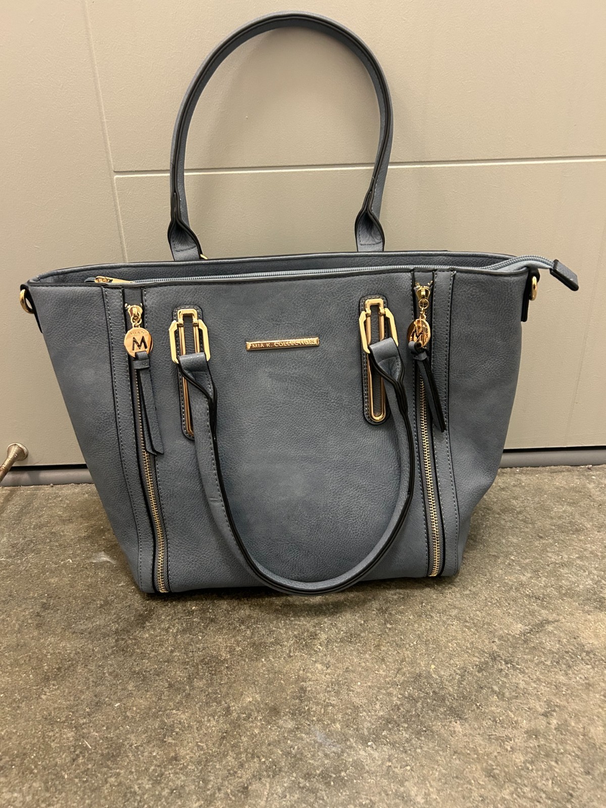 Mia K Collection Light Blue Leather Tote Handbag Wallet & Crossbody Strap New