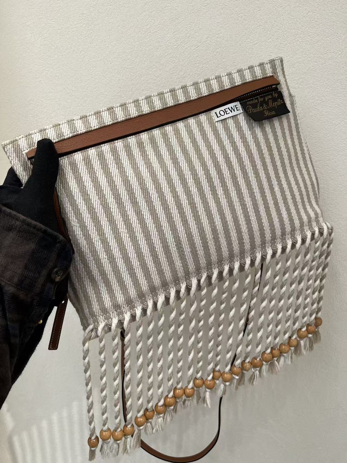 Authentic Loewe Paula’s Ibiza Striped Fringe Canvas Clutch Bag