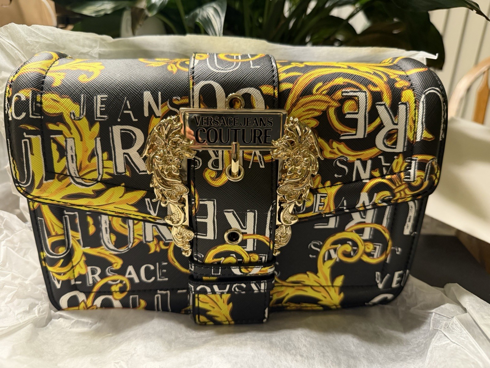Versace Jeans Culture Logo Black Gold Crossbody Large with COA
