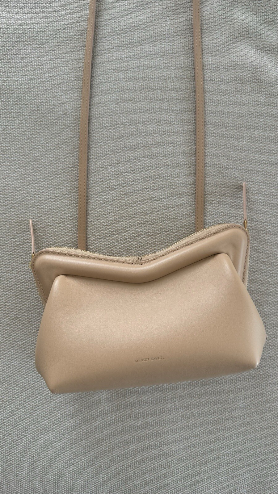 NWOT $695 Mansur Gavriel Designer Mini M Frame Leather Crossbody Bag Sand Beige