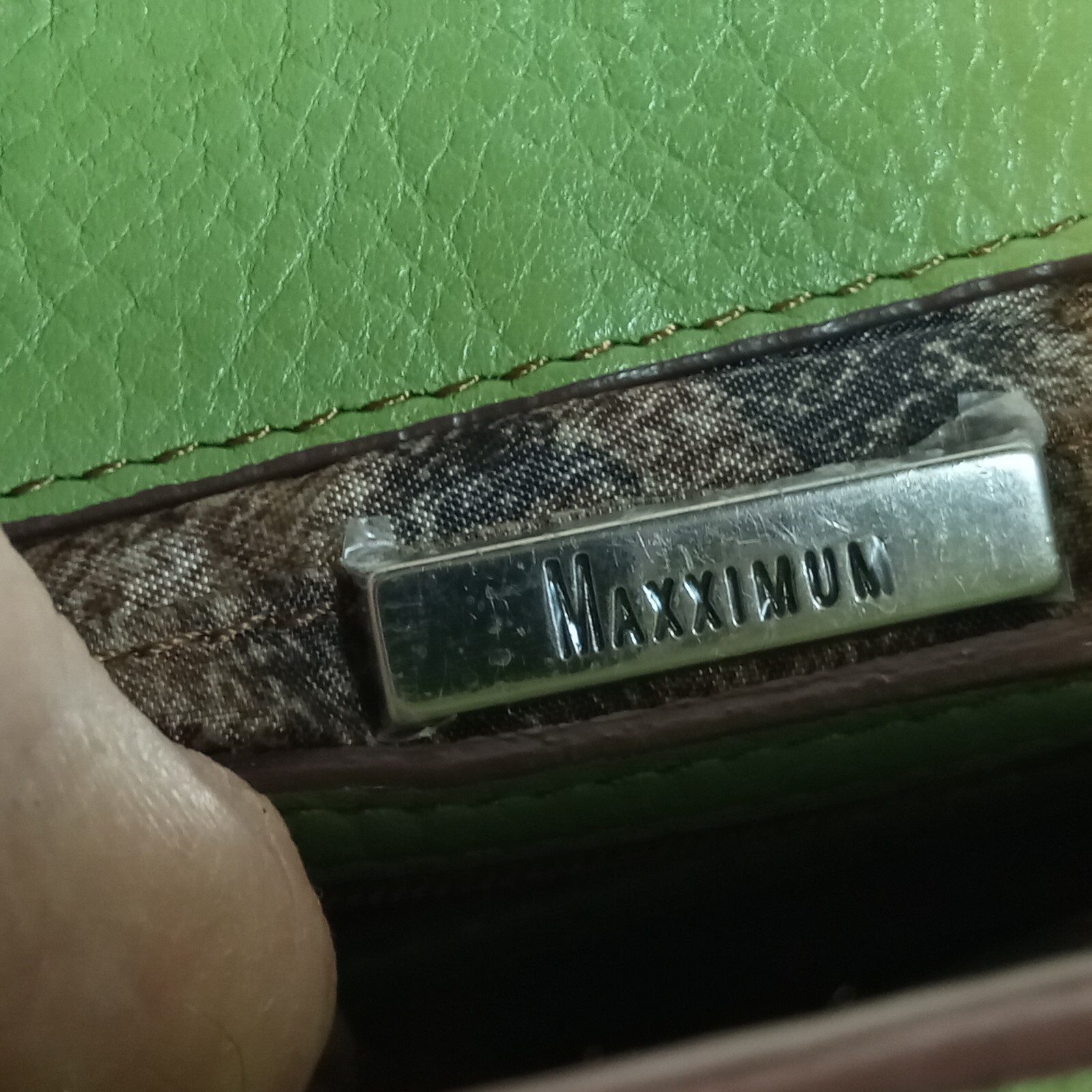 MAXXIMUM MOSS GREEN Leather 2 HANDLE Shoulder Bag 14.5″ X 7.5″ EUC