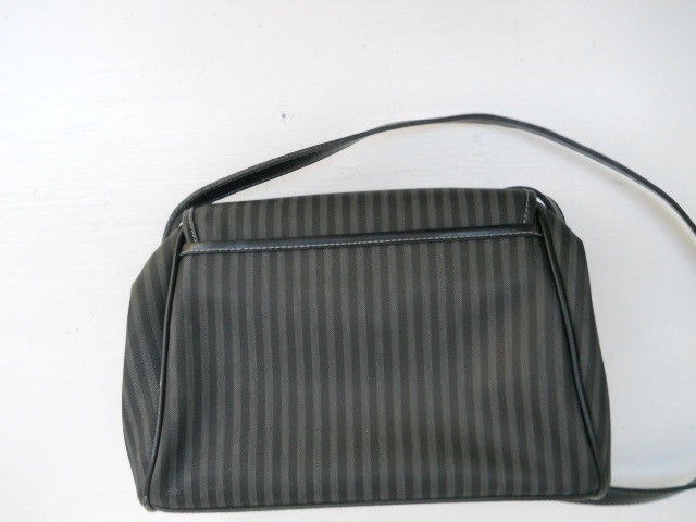 CL America Black & Gray Striped Canvas Shoulder Bag – Hinged Ends, Wide Opening.