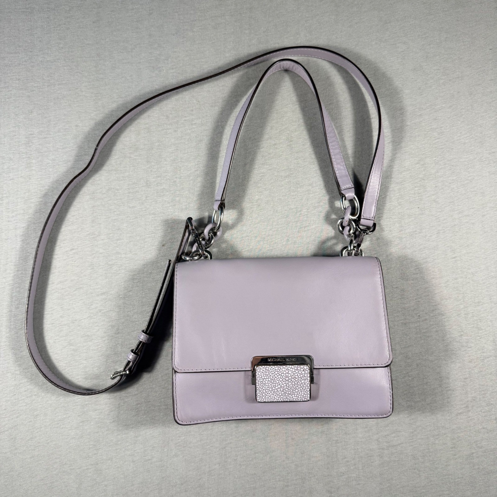 Michael Kors Sloan Editor Lavender Leather Crossbody Bag Silver Hardware Lilac