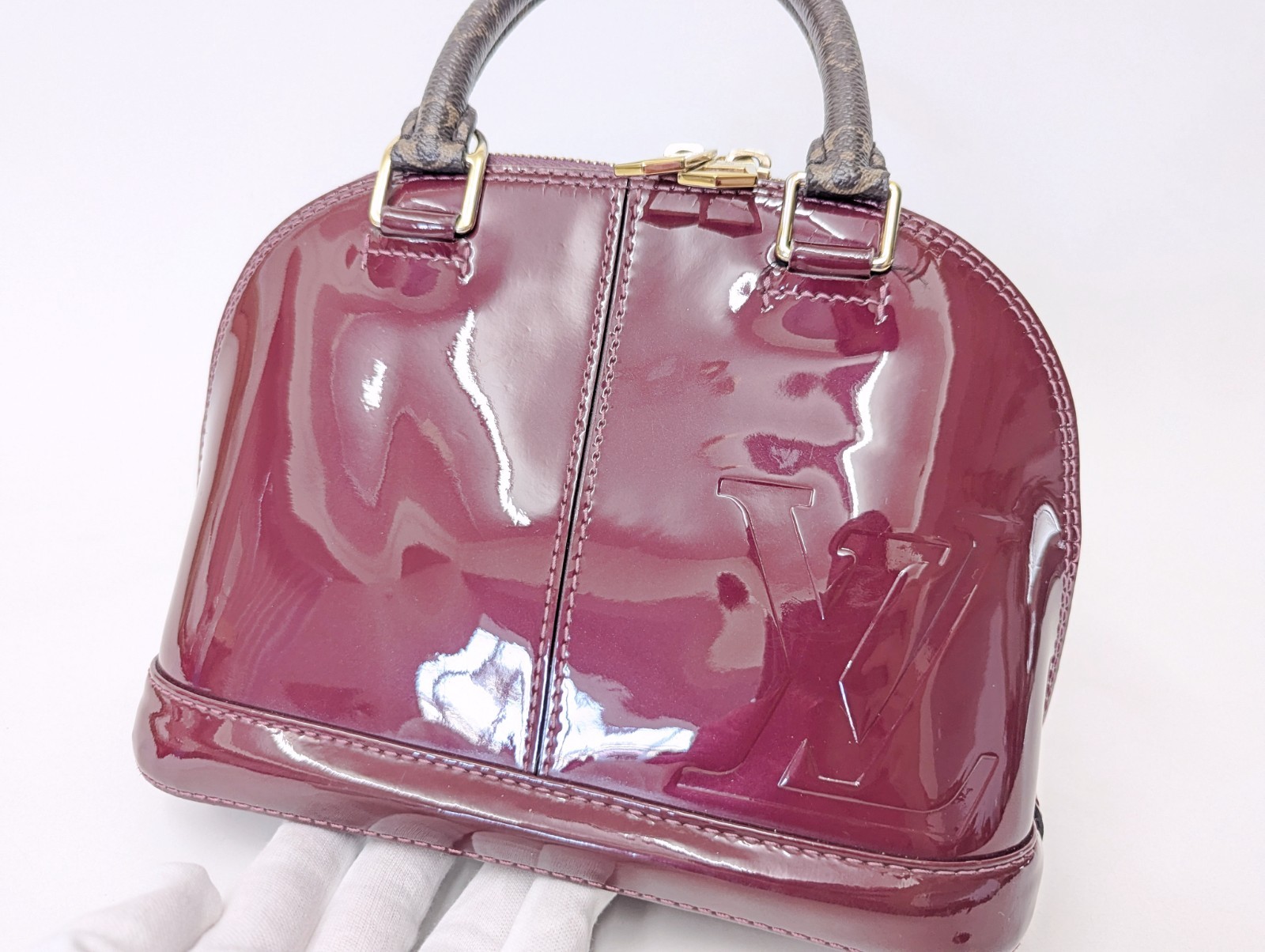 Auth Louis Vuitton Monogram Vernis Alma BB Miroir 2Way Shoulder Hand Bag F#53917