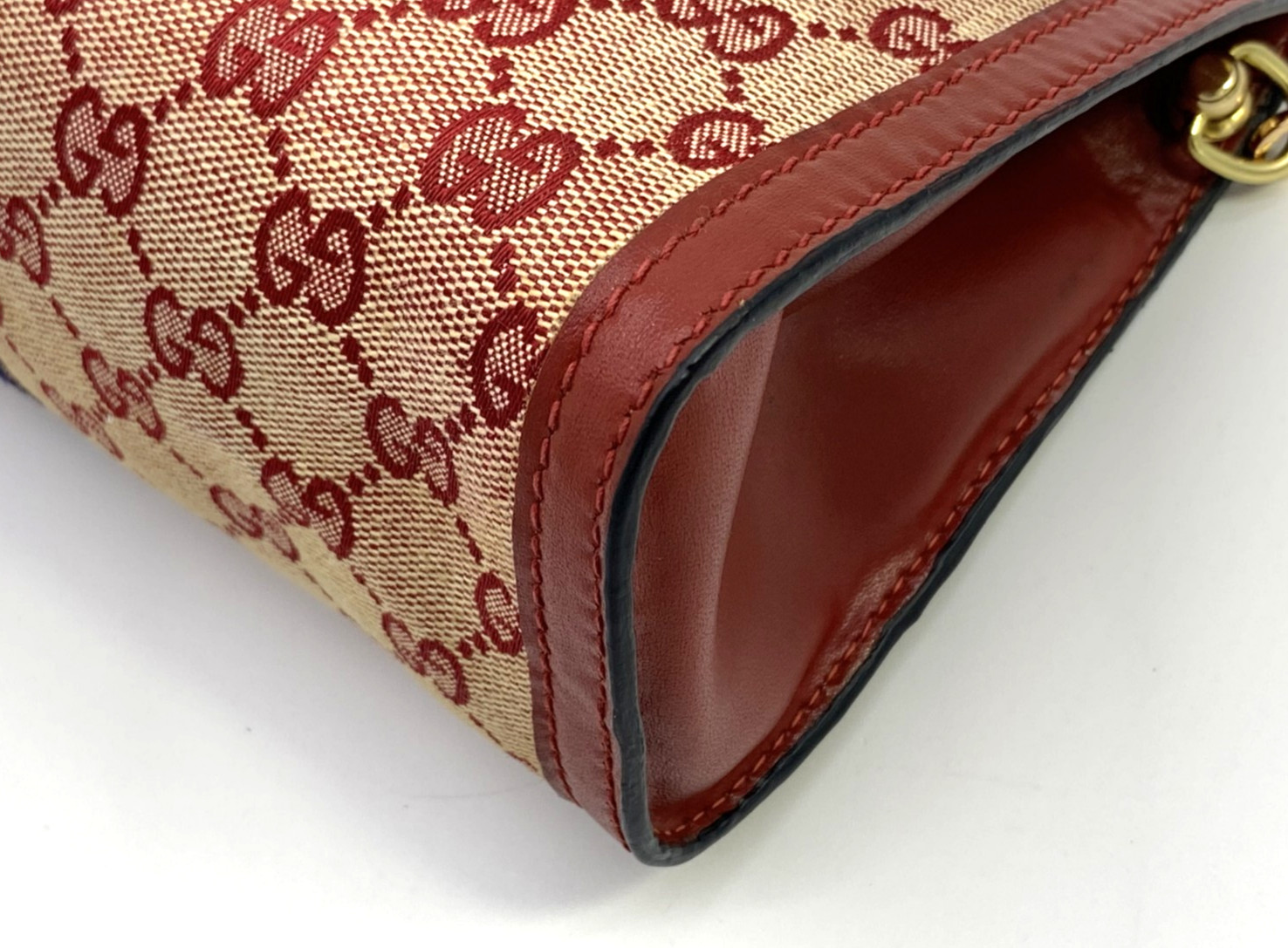 GUCCI VINTAGE GG Canvas Shoulder Bag Chain Strap Sherry Red Rare Authentic