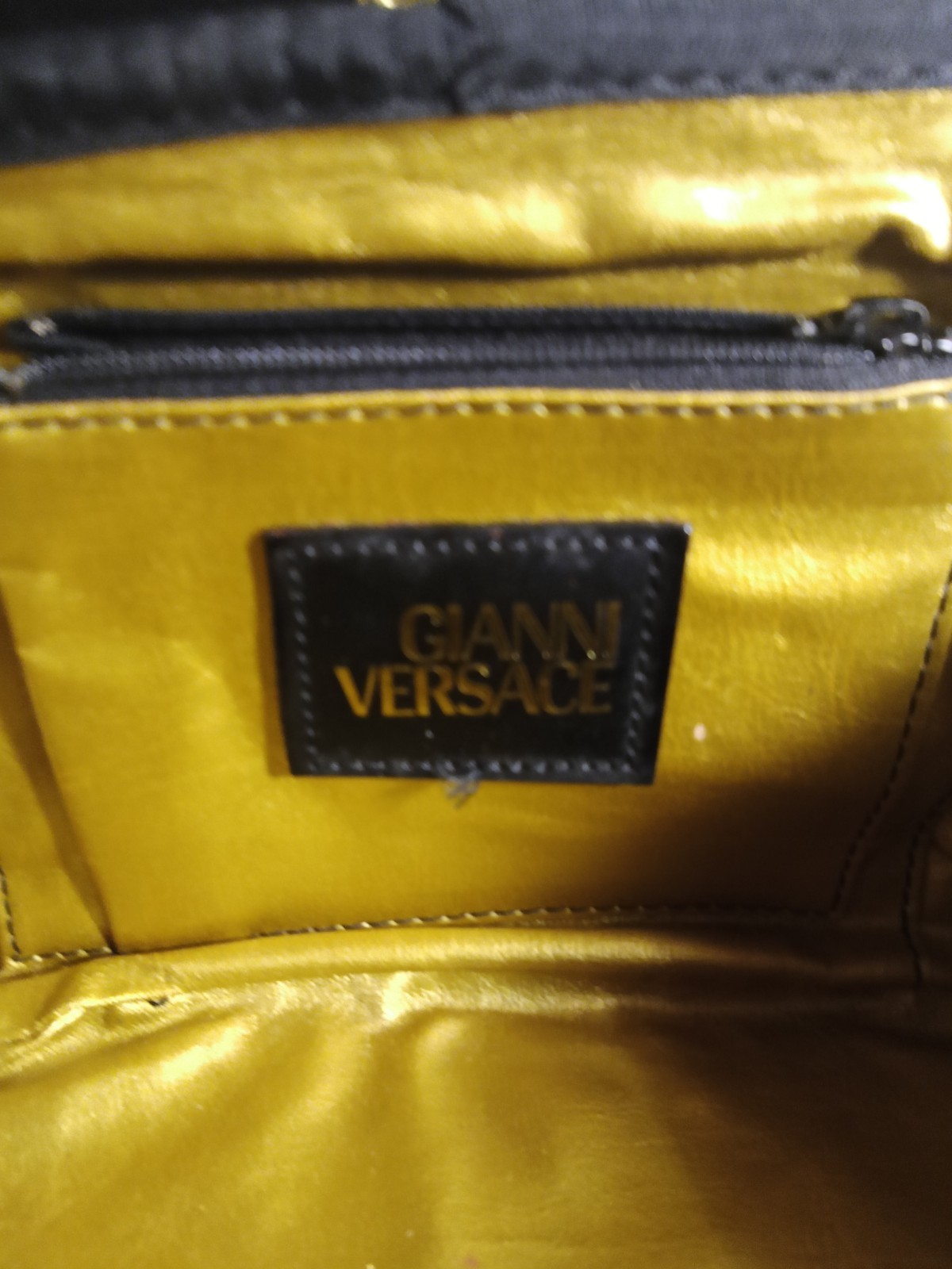 Versace Vanity Bag Yellow Sunburst Canvas Leather Mirror Gold Hardware Italy