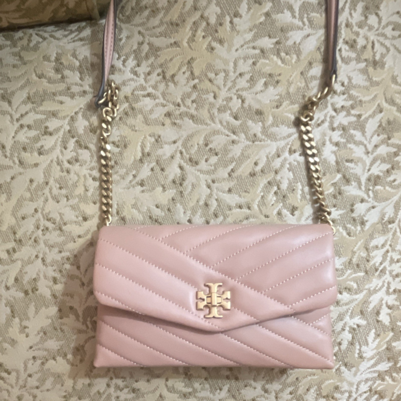 Tory Burch Pink Chevron Quilted Kira crossbody purse