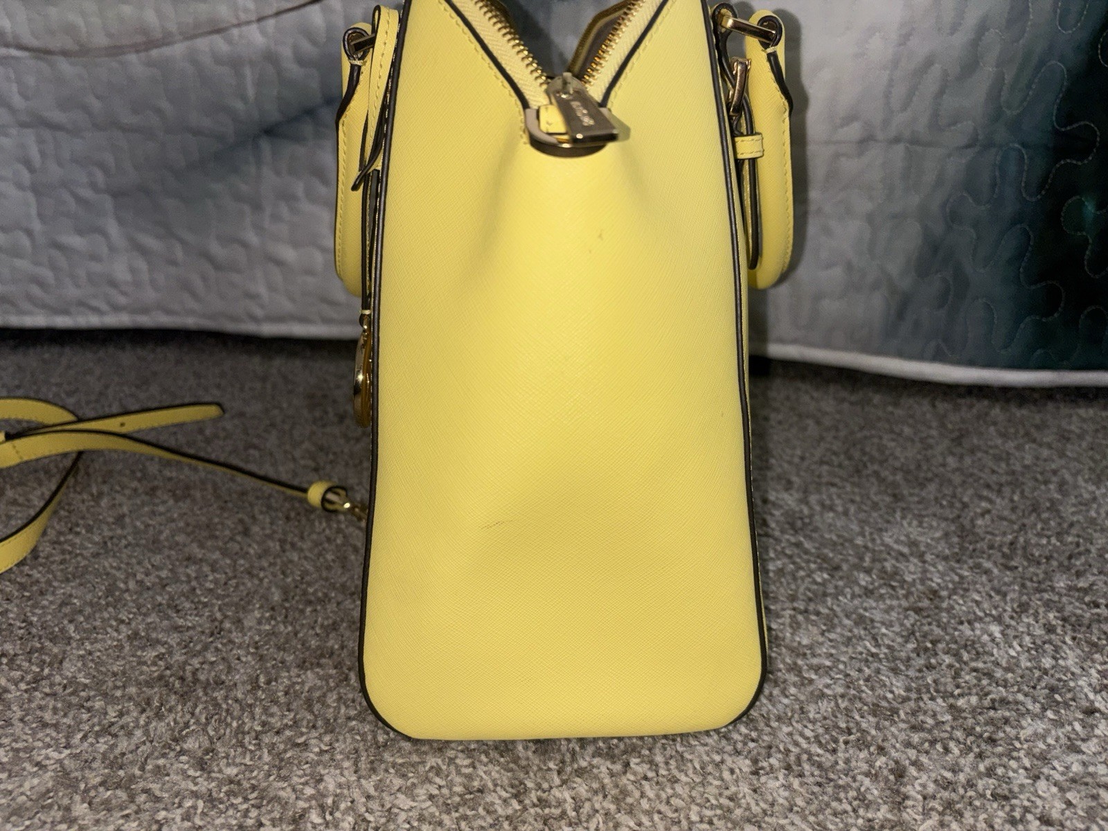 Michael Kors Yellow Medium Satchel Top Handle Bag, Zip, Gold Hardware, Strap