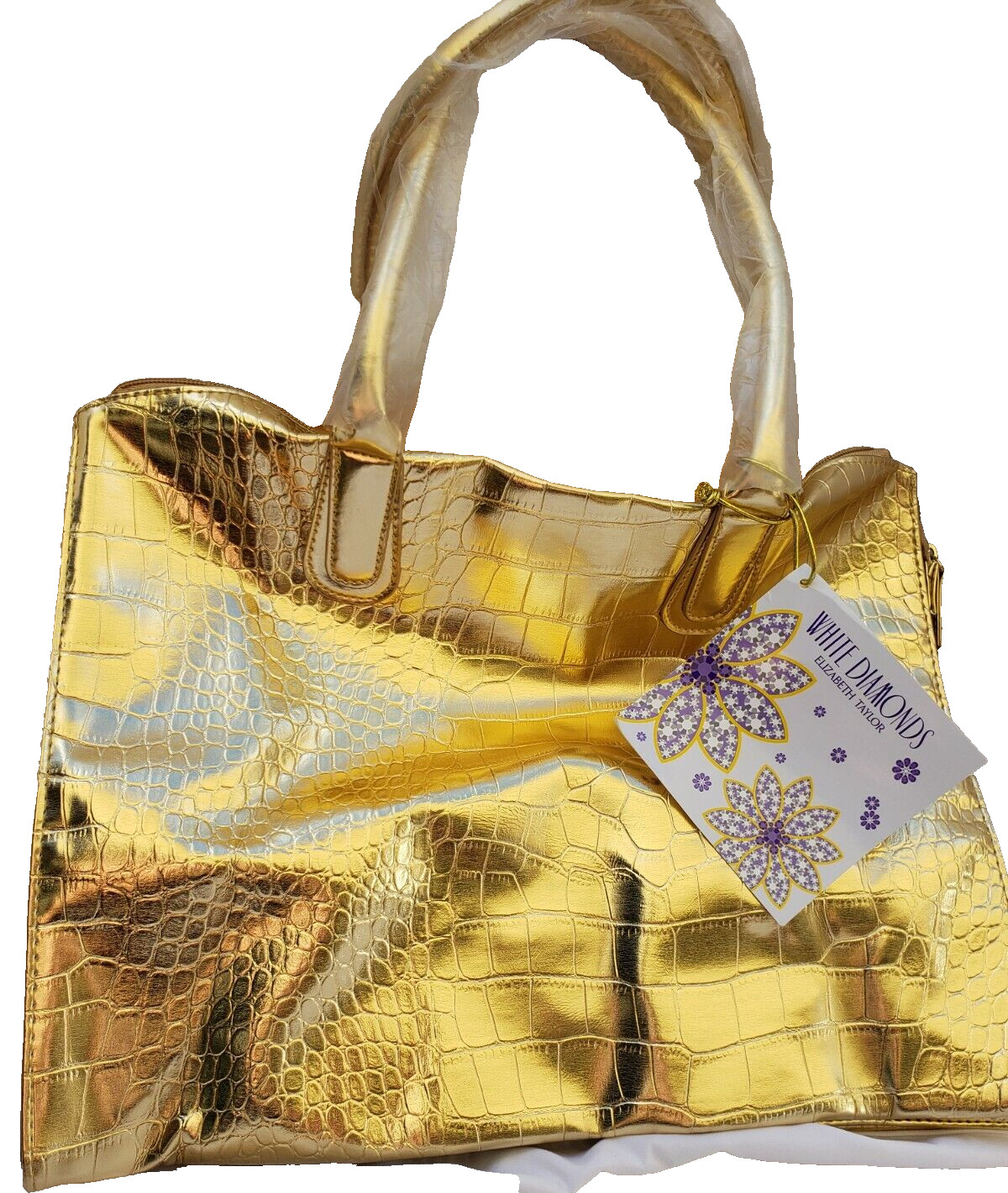 ELIZABETH TAYLOR White Diamonds Tote Shopper Traveller Gold Metallic Bag Large