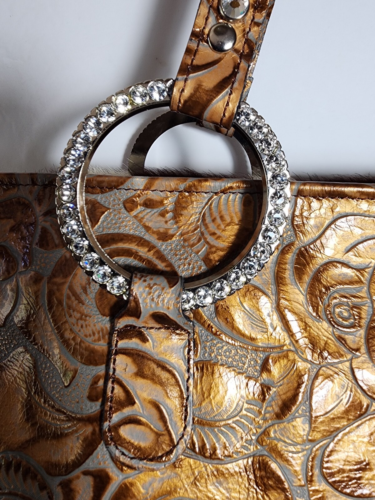 RAVIANI SUSANNE’S CRYSTAL EMBELLISHED 3D CROSS & ROSES CALF HAIR ON LG TOTE $545