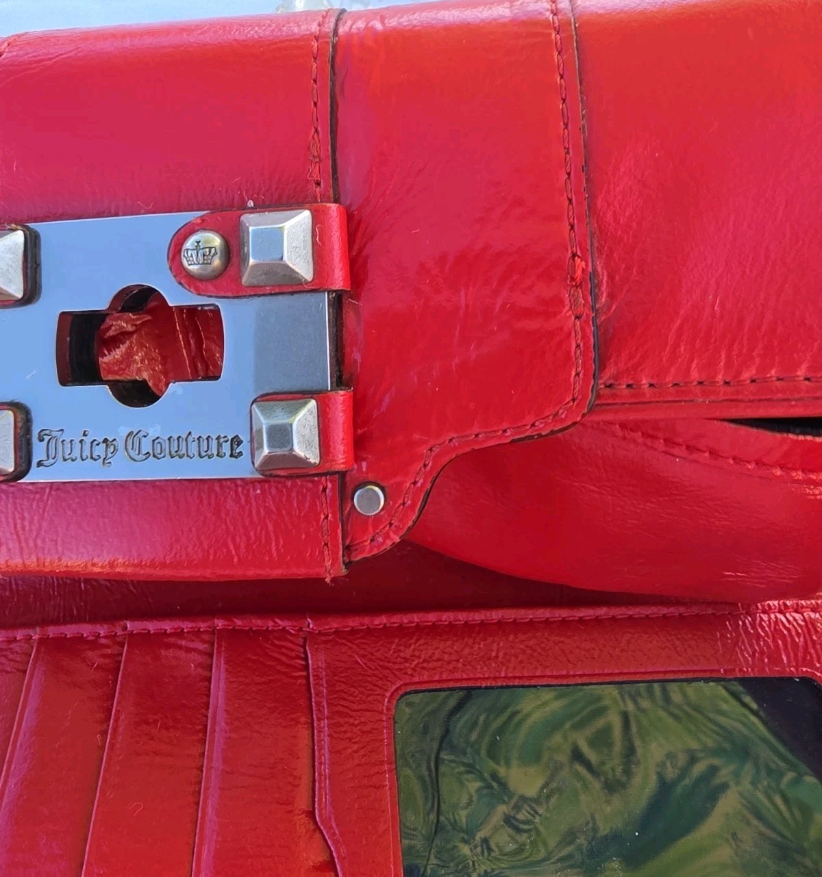 Juicy Couture Clutch Vintage Orange Leather Silver Stud Boho 90’s Y2K Grunge