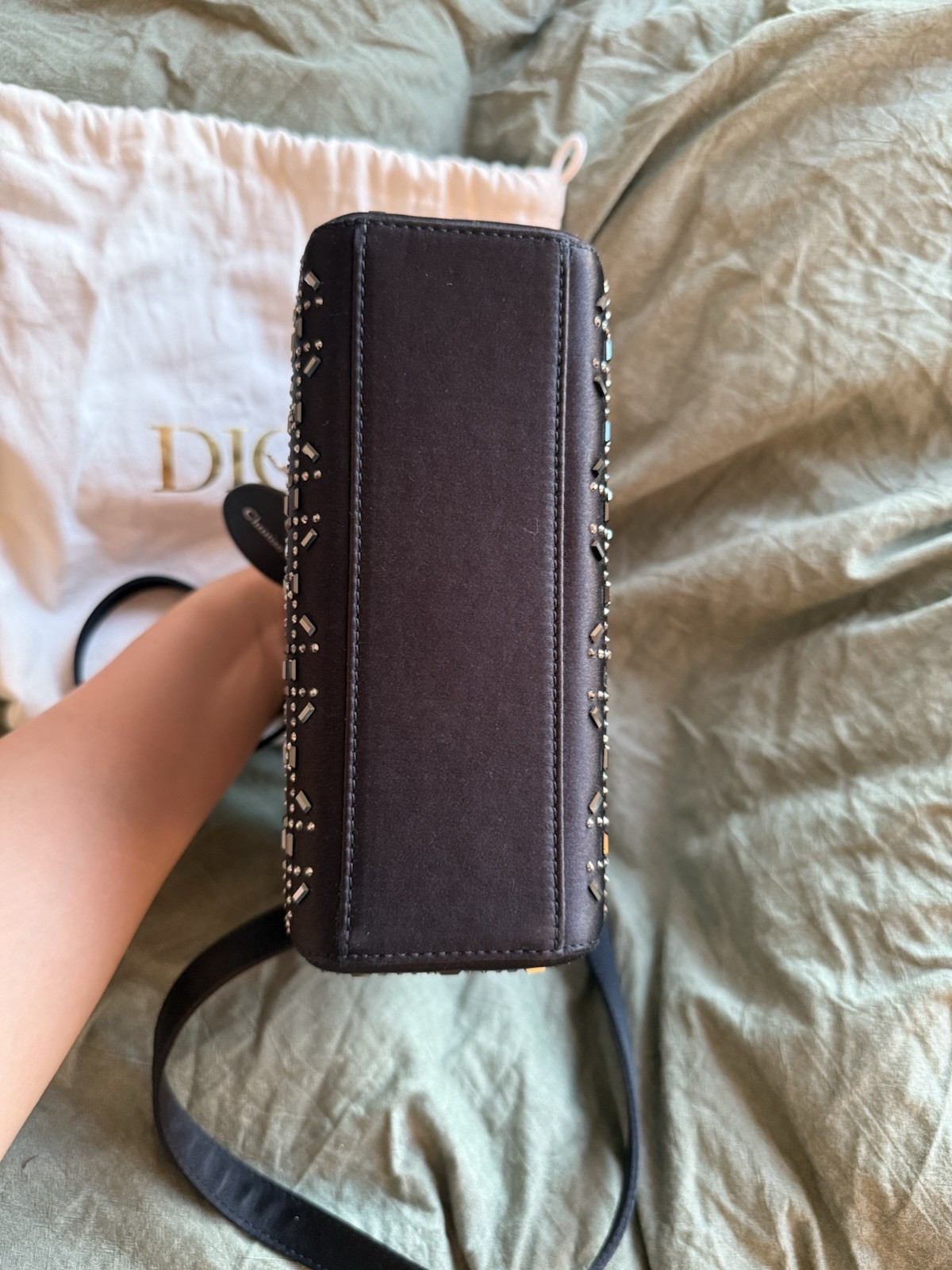Dior Dark Navy Satin Crystal Lady Dior Mini