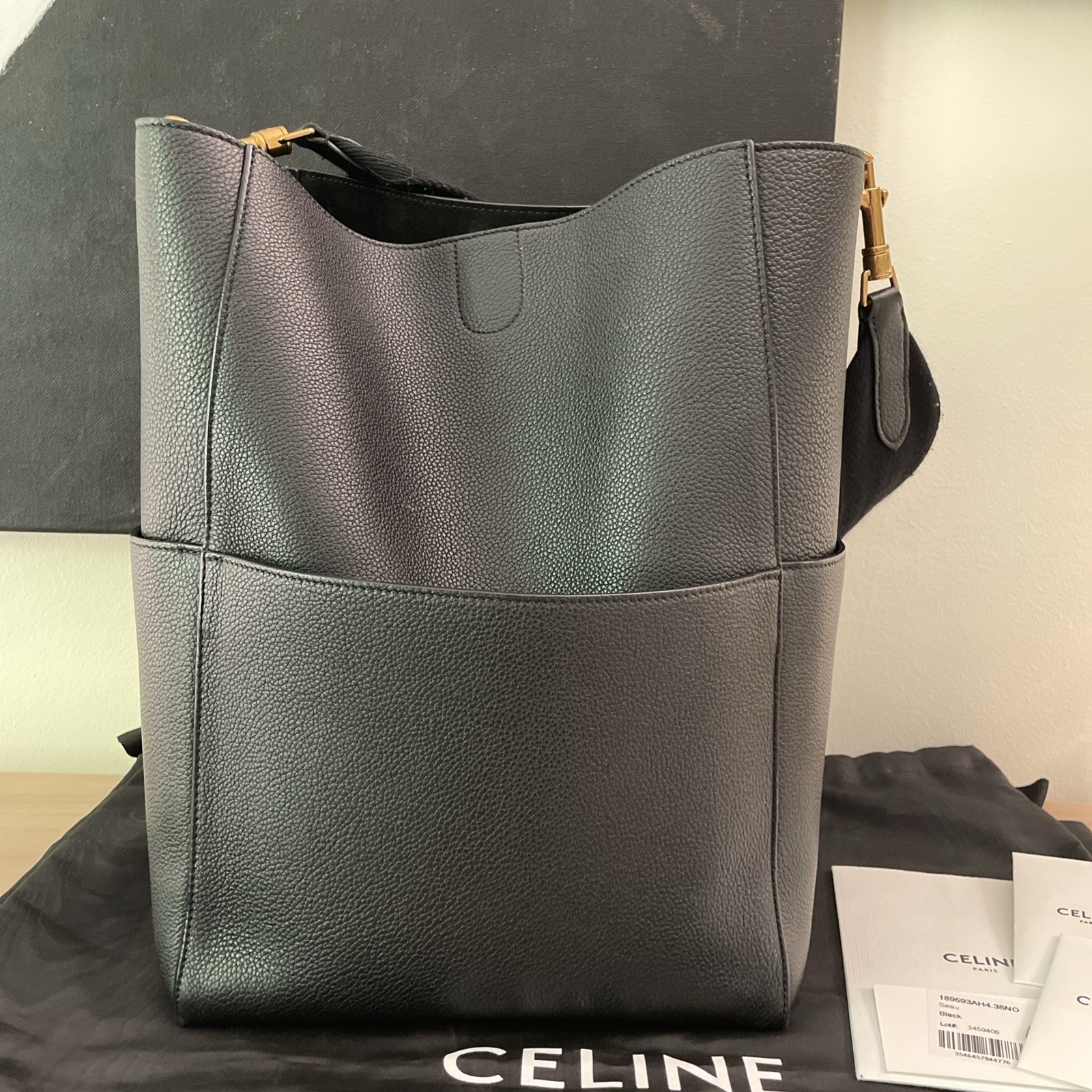 Celine Sangle Bucket Bag In Soft Grained Calfskin Black