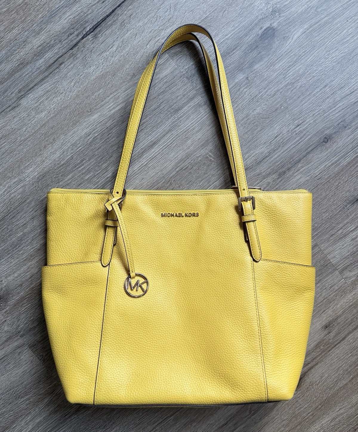 Michael Kors Yellow Medium Tote Shoulder Bag Zip Closure Gold Hardware