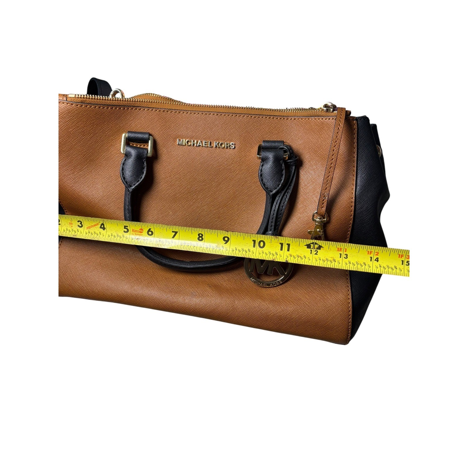 Michael Kors Savannah Satchel Brown Black Saffiano Leather Crossbody Handbag
