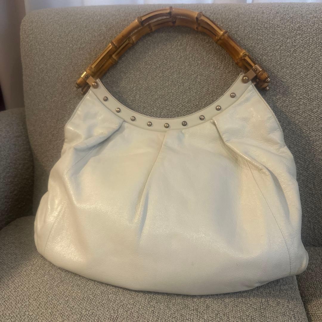 GUCCI Shoulder bag Bamboo leather White Authentic From Japan