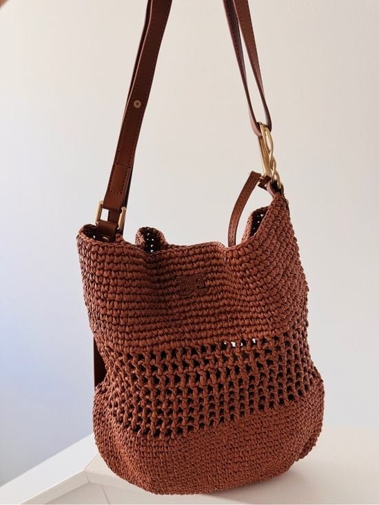 NWT Sam Edelman Brown Raffia Crochet Tote Crossbody Bag Removable Pouch