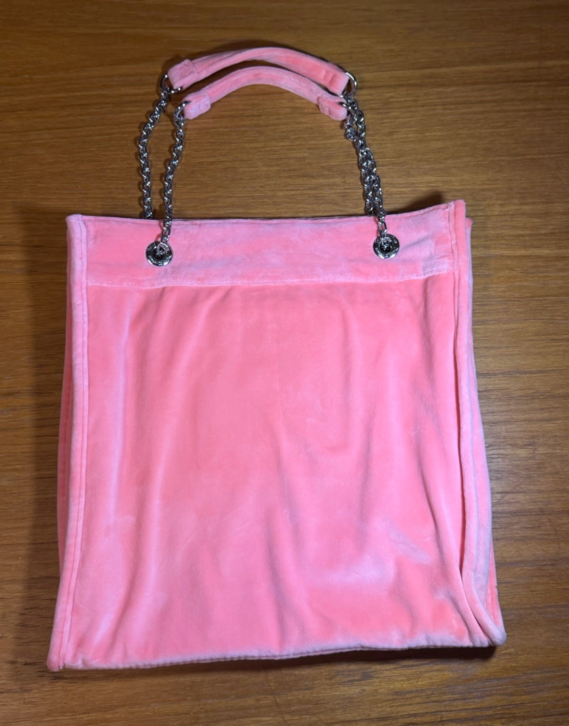 Juicy Couture Kimberly Tall Pink Velour Chain Link Shoulder Tote Bag Y2K