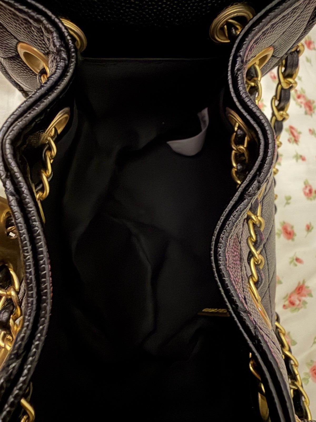 CHANEL 25 Black Quilted Drawstring Shoulder Bag Chain Strap Logo Gold Hardware