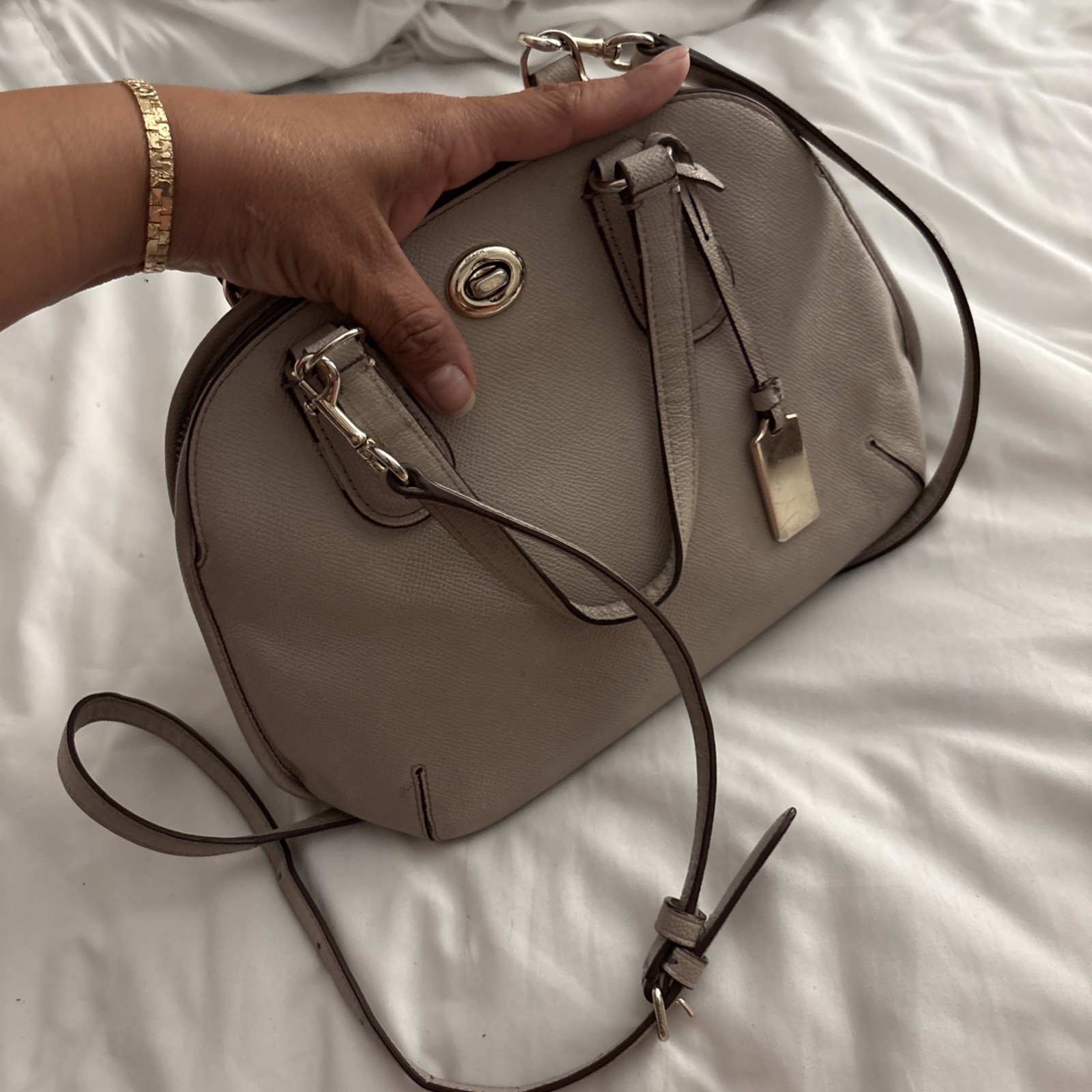 Coach Mini Satchel Tan Beige Leather Turnlock crossbody handbag Purse