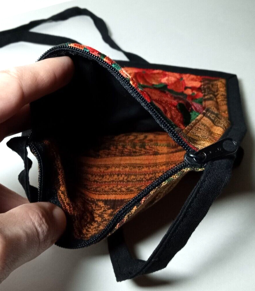 Ethnic Pouch Purse Embroidered Woven Orange Green Brown Black Floral 6.75×8.5 In