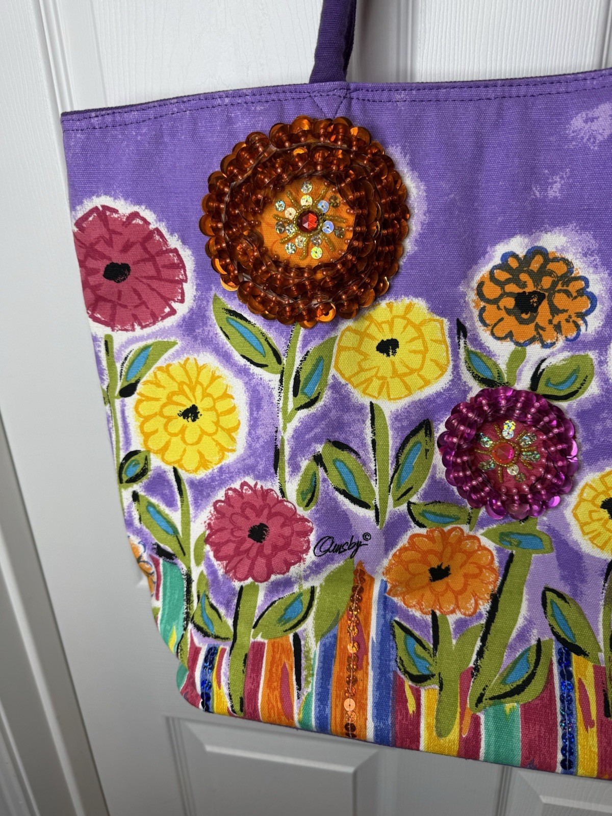 Anne Ormsby Sand & Sun Sequin Flower Theme Tote Beach Bag Charm 18″x 14″ NWT