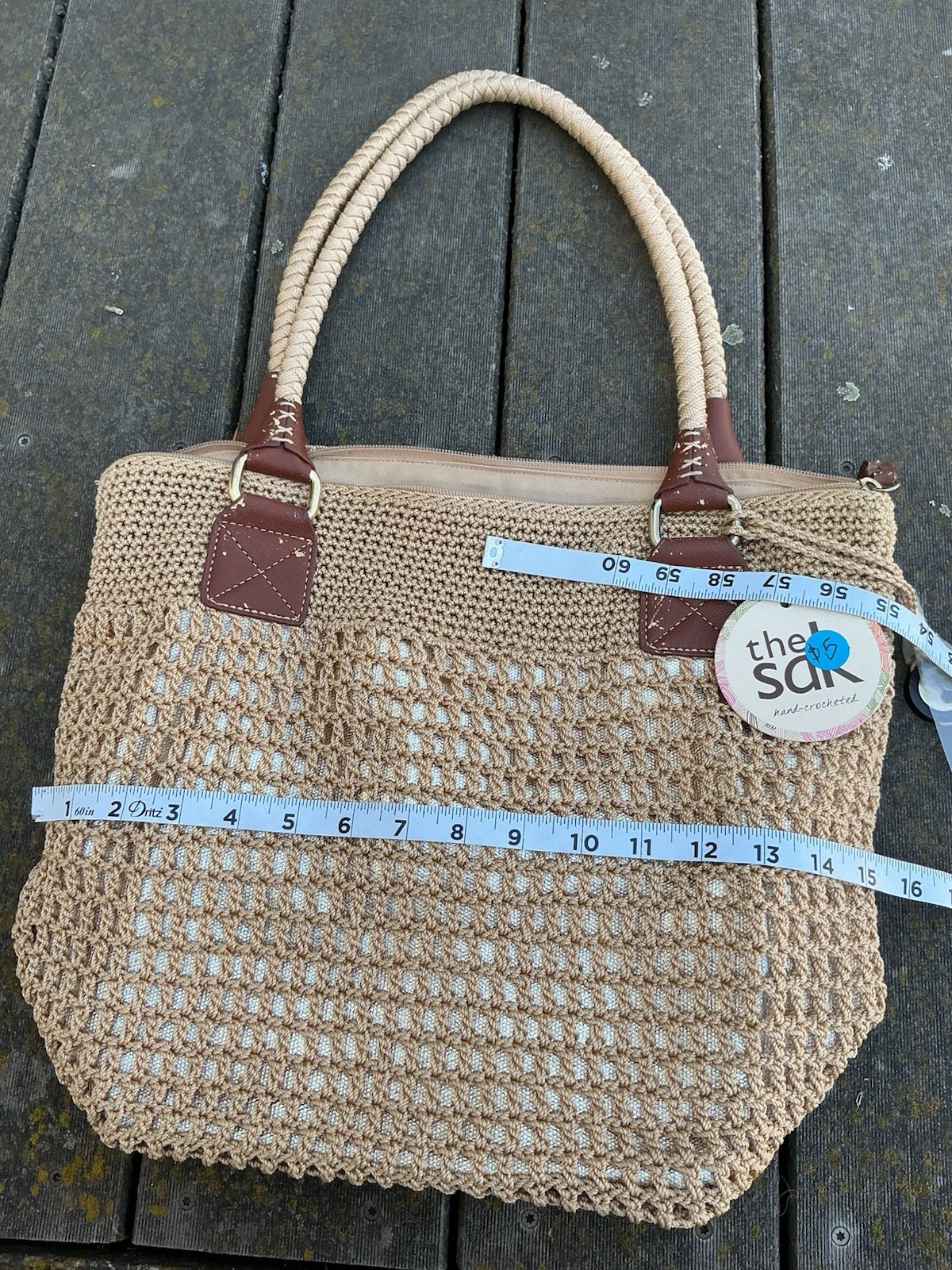 NOS The Sak Macrame Gold Undertone Large Hobo Bag Shoulder Purse & Fob