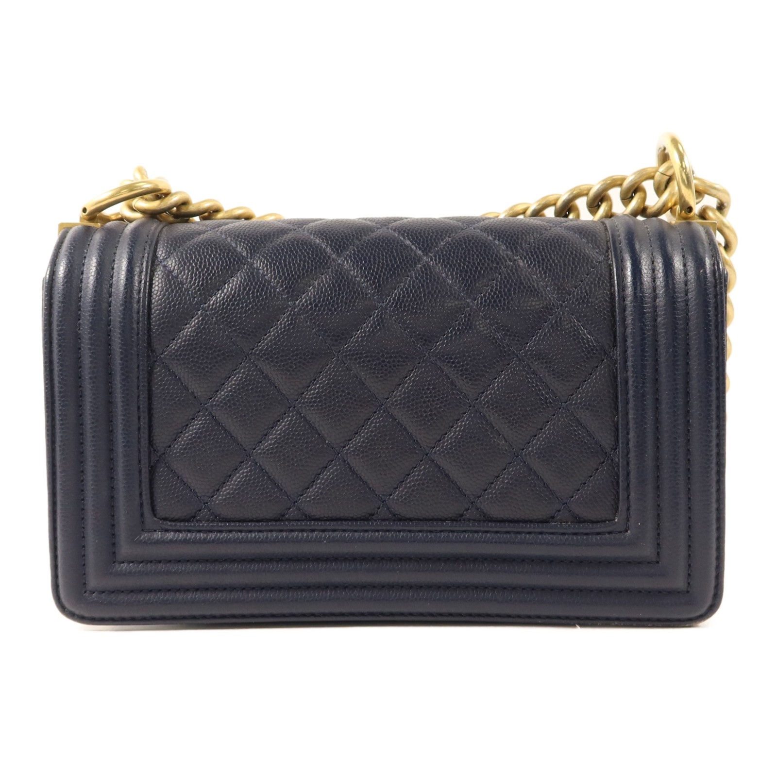 CHANEL CC GHW Boy 20 Chain Shoulder Bag A67085 Calfskin Leather Navy