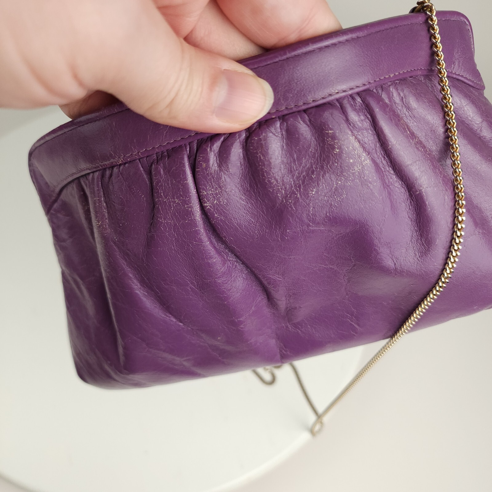 Vintage 70s 80s Morris Moskowitz Handbag Chain Purse Purple Genuine Leather