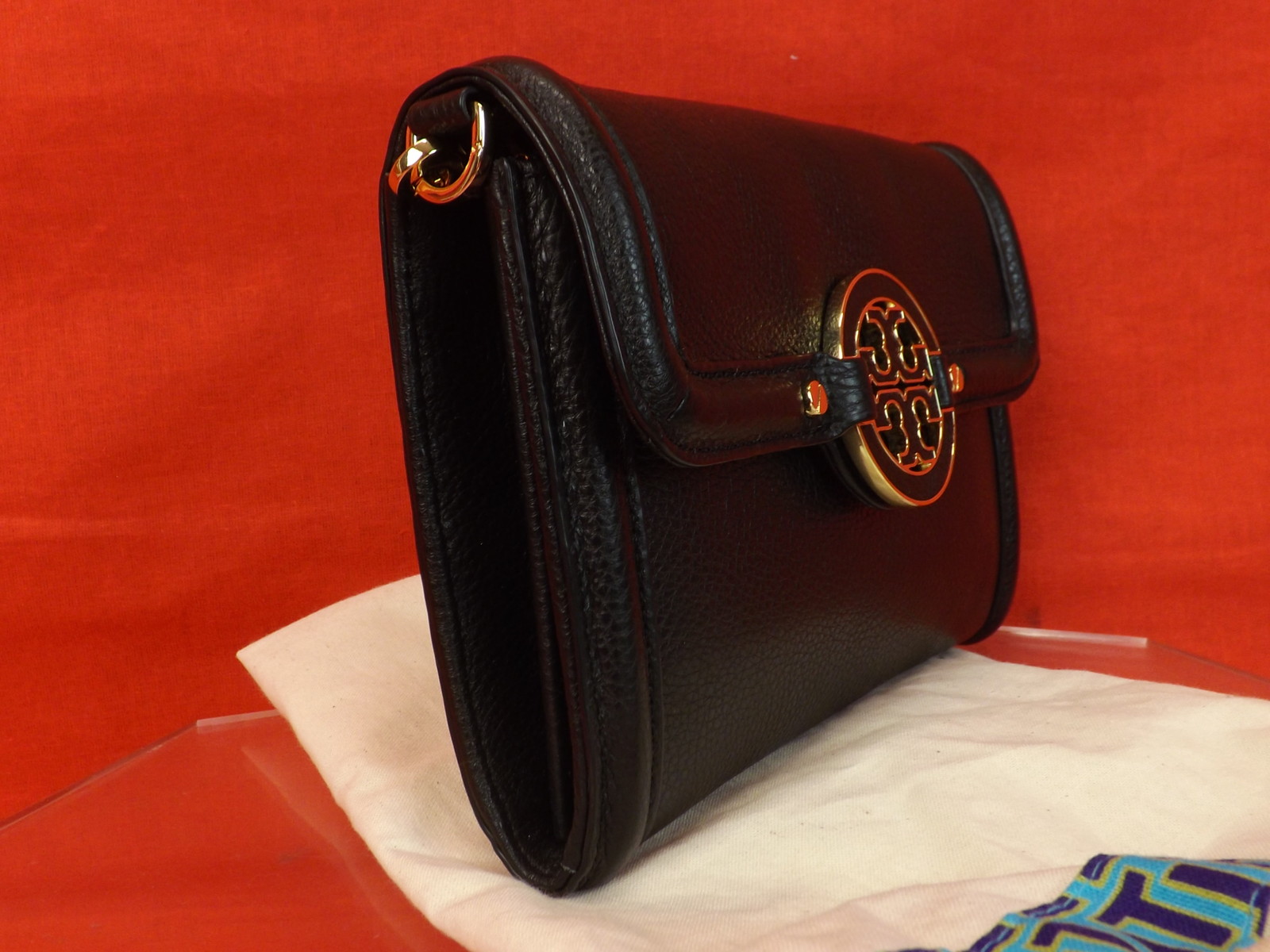 NWT TORY BURCH AMANDA BLACK LEATHER REVA CHAIN WALLET CROSSBODY CLUTCH BAG