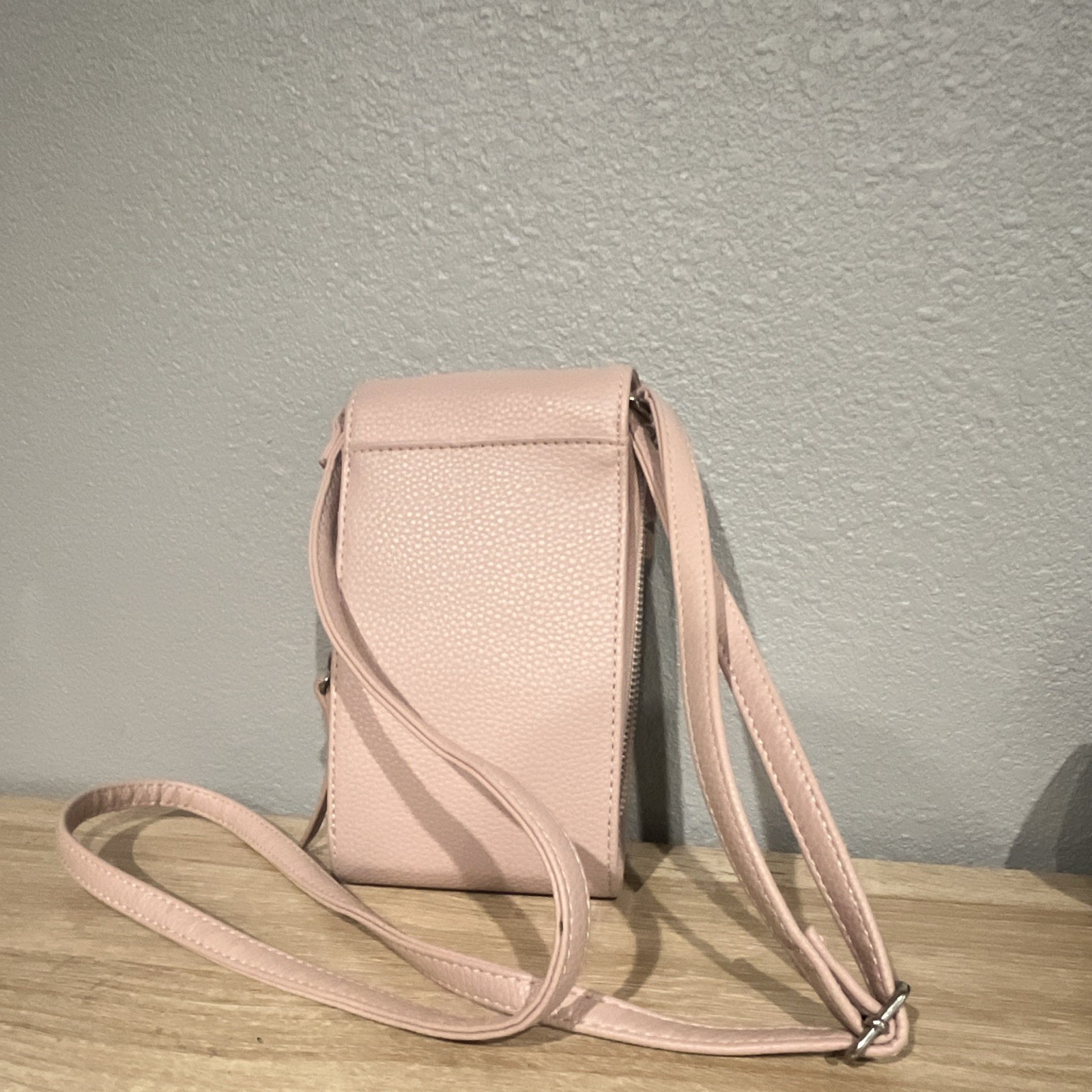 Pink Pebbled Crossbody Phone Wallet Purse Detachable Strap Snap Flap Zip