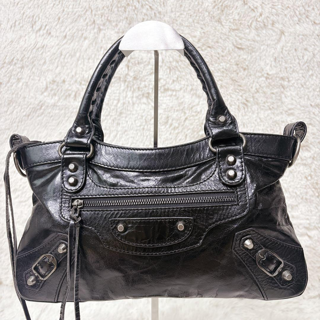 LUSH Editors Bag Black Leather 2Way Handbag Y2K 00s Grunge Punk